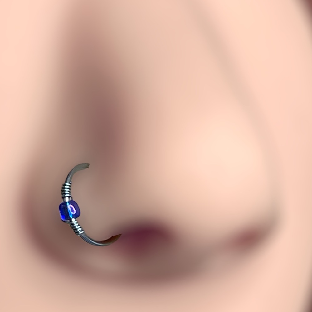 2/$18 hoop nose ring 20G iridescent color shift blue purple bead